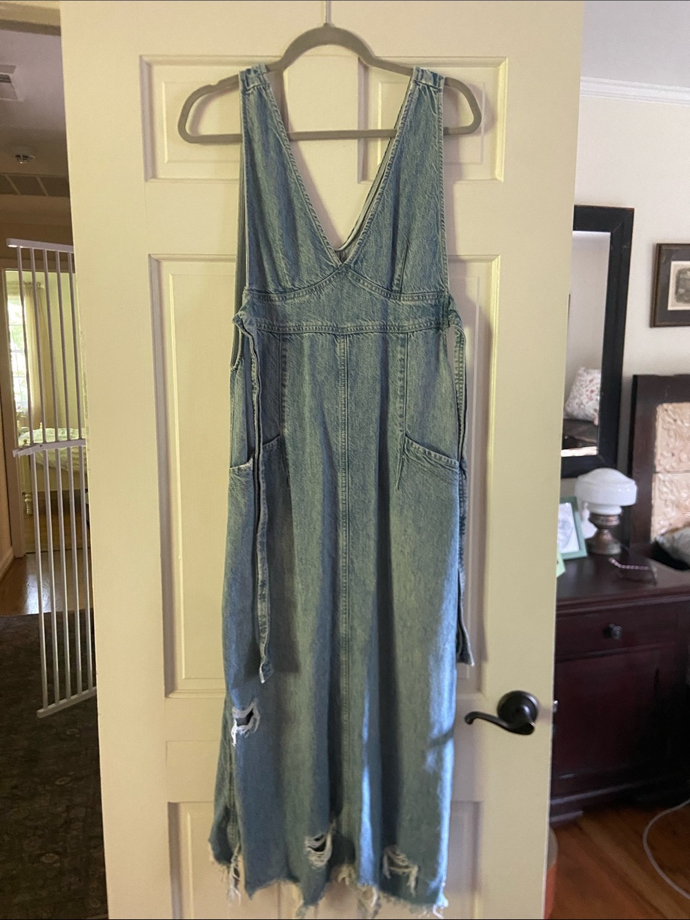 Free people denim Blue Sleeveless Maxi Dress with Pockets